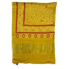 Yellow Women's Gaji Silk Dupatta suitable for Navratri, Diwali & All Occasions DB2097