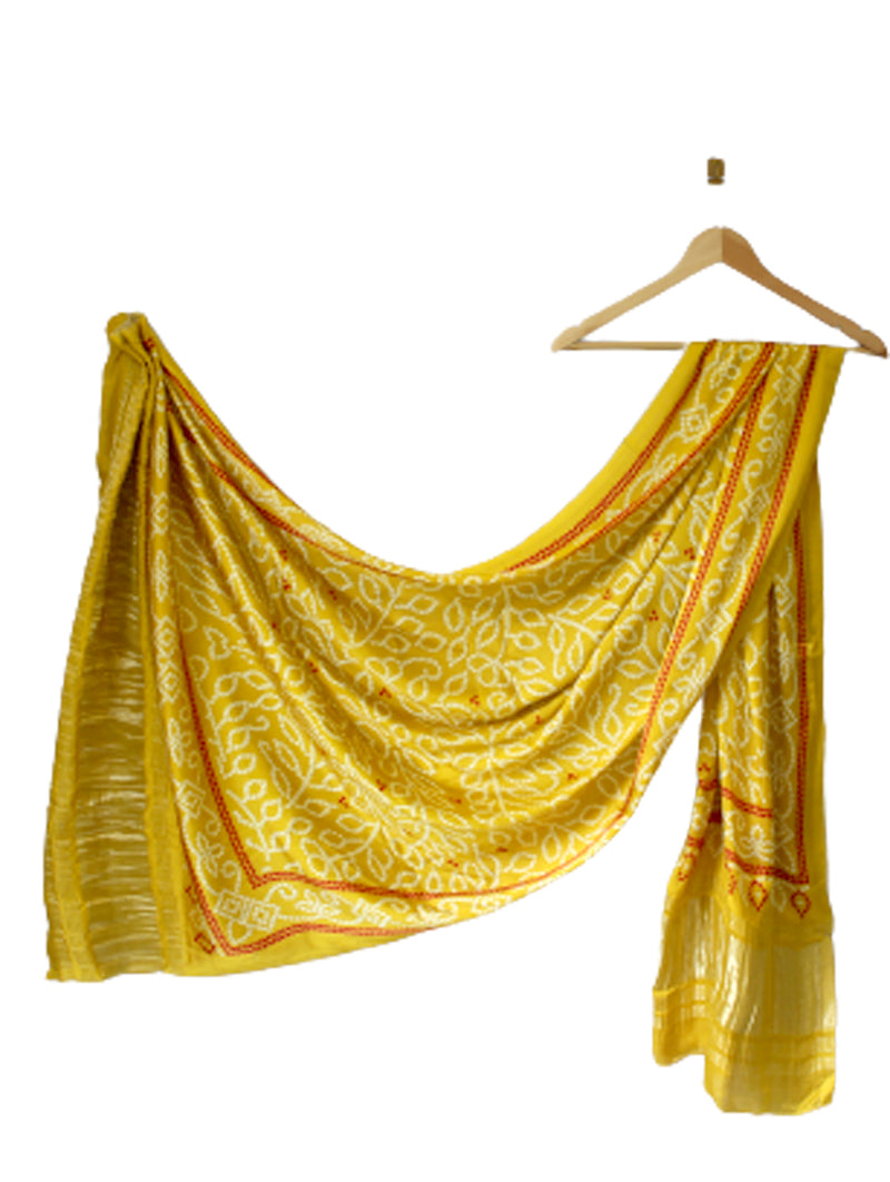Yellow Women's Gaji Silk Dupatta suitable for Navratri, Diwali & All Occasions DB2097
