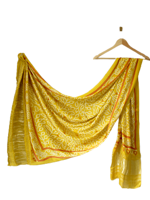 Yellow Women's Gaji Silk Dupatta suitable for Navratri, Diwali & All Occasions DB2097