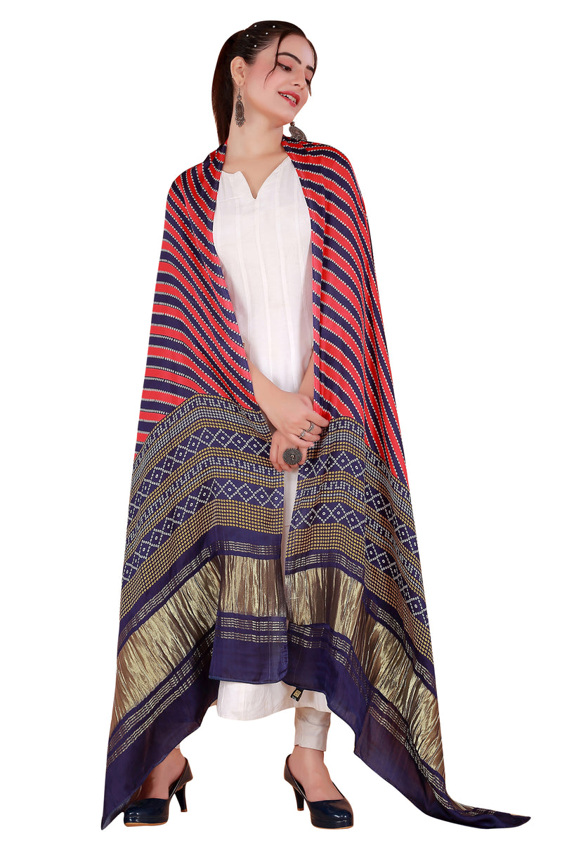 Red Women's Gaji Silk Dupatta suitable for Navratri, Diwali & All Occasions DB2098