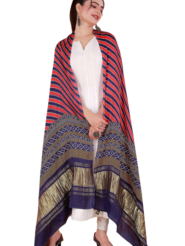 Red Women's Gaji Silk Dupatta suitable for Navratri, Diwali & All Occasions DB2098