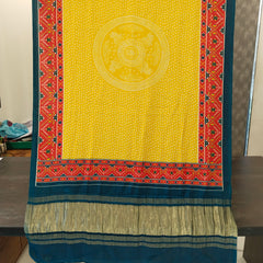 Yellow Women's Gaji Silk Dupatta suitable for Navratri, Diwali & All Occasions DB2099