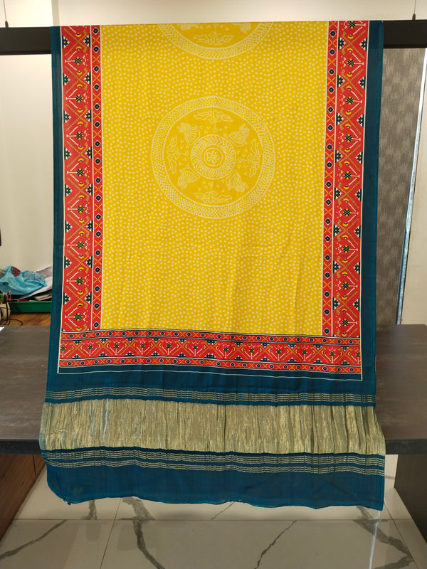 Yellow Women's Gaji Silk Dupatta suitable for Navratri, Diwali & All Occasions DB2099