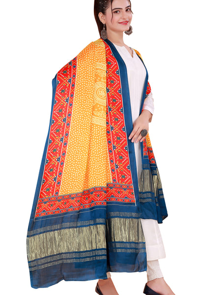 Yellow Women's Gaji Silk Dupatta suitable for Navratri, Diwali & All Occasions DB2099