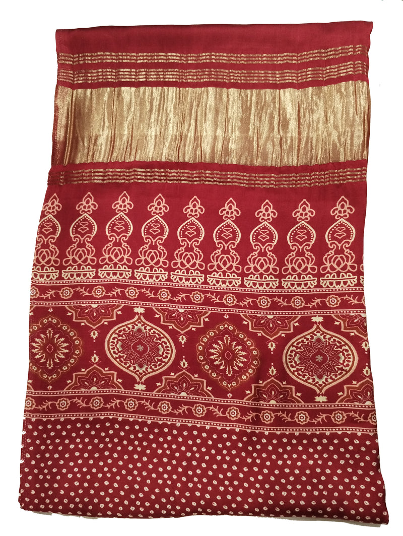 Red Women's Gaji Silk Dupatta suitable for  All Occasions