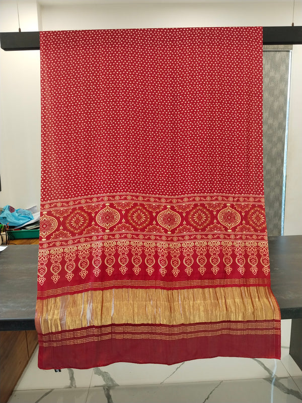 Red Women's Gaji Silk Dupatta suitable for  All Occasions