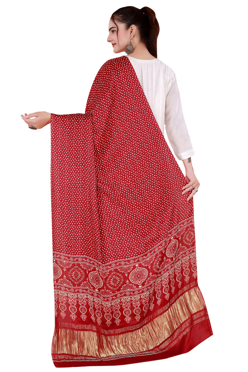 Red Women's Gaji Silk Dupatta suitable for  All Occasions