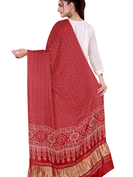 Red Women's Gaji Silk Dupatta suitable for  All Occasions