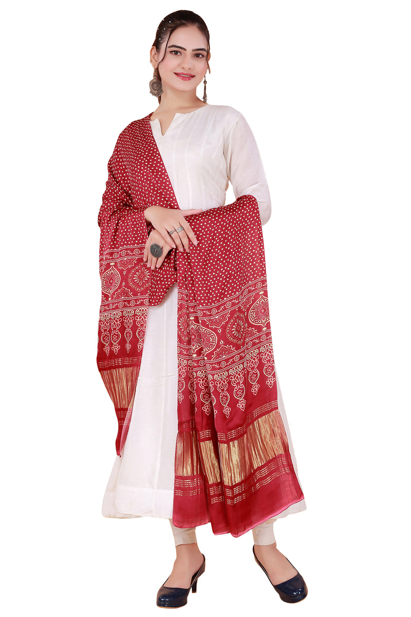 Red Women's Gaji Silk Dupatta suitable for  All Occasions