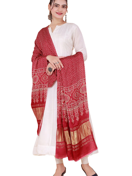 Red Women's Gaji Silk Dupatta suitable for  All Occasions