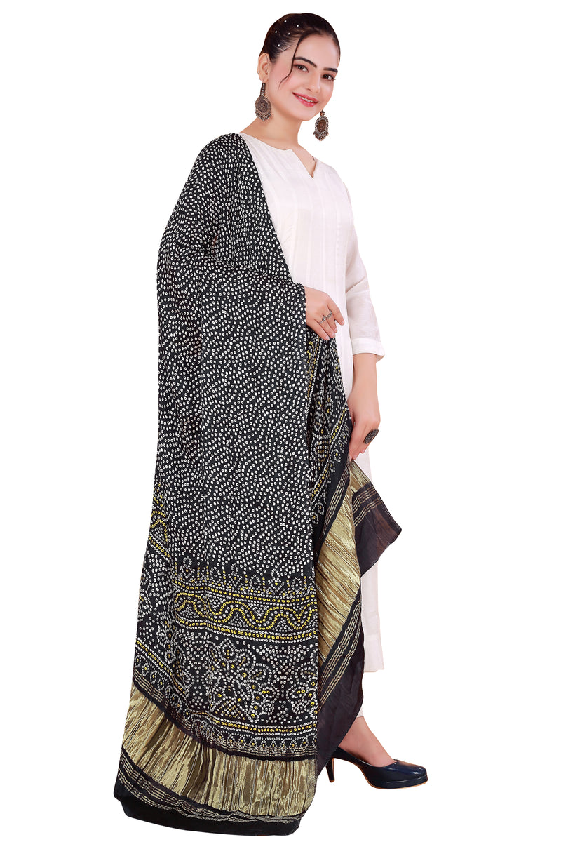 Black Women's Gaji Silk Dupatta suitable for  All Occasions