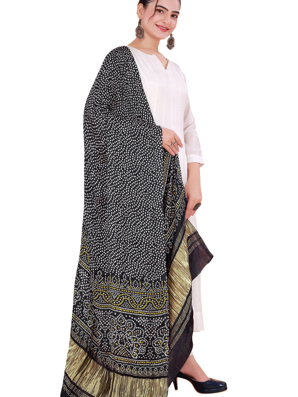 Black Women's Gaji Silk Dupatta suitable for  All Occasions