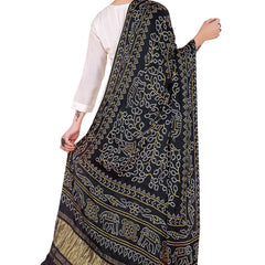 Black Women's Gaji Silk Dupatta suitable for Navratri, Diwali & All Occasions DB2105