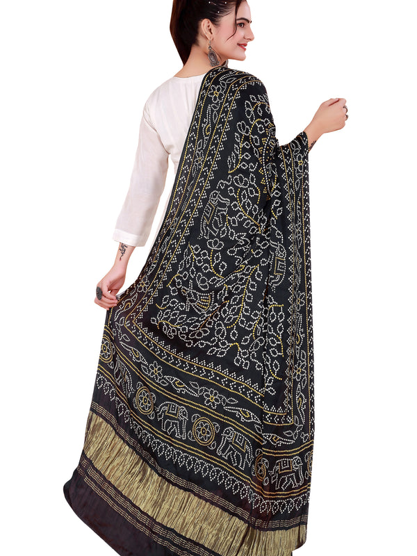 Black Women's Gaji Silk Dupatta suitable for Navratri, Diwali & All Occasions DB2105