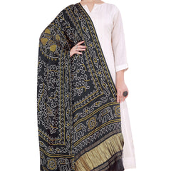 Black Women's Gaji Silk Dupatta suitable for Navratri, Diwali & All Occasions DB2105