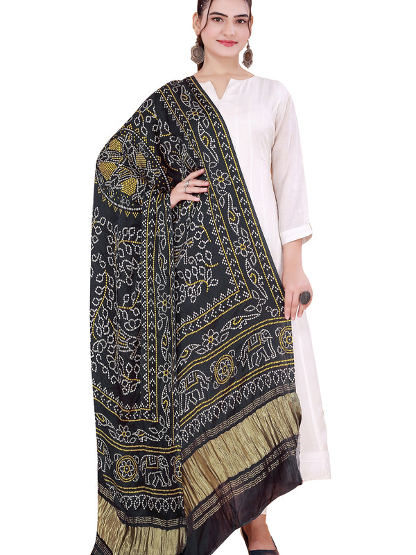 Black Women's Gaji Silk Dupatta suitable for Navratri, Diwali & All Occasions DB2105