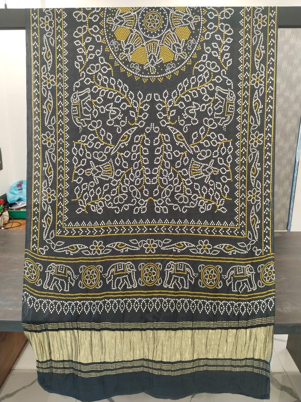 Black Women's Gaji Silk Dupatta suitable for Navratri, Diwali & All Occasions DB2105