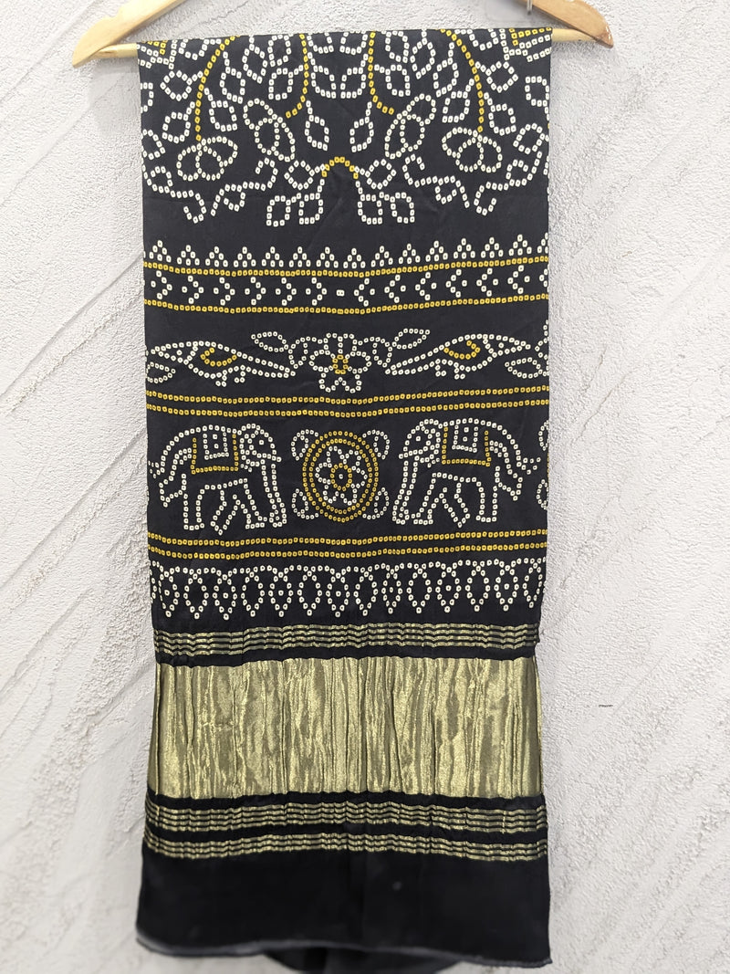 Black Women's Gaji Silk Dupatta suitable for Navratri, Diwali & All Occasions DB2105