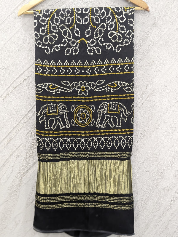 Black Women's Gaji Silk Dupatta suitable for Navratri, Diwali & All Occasions DB2105
