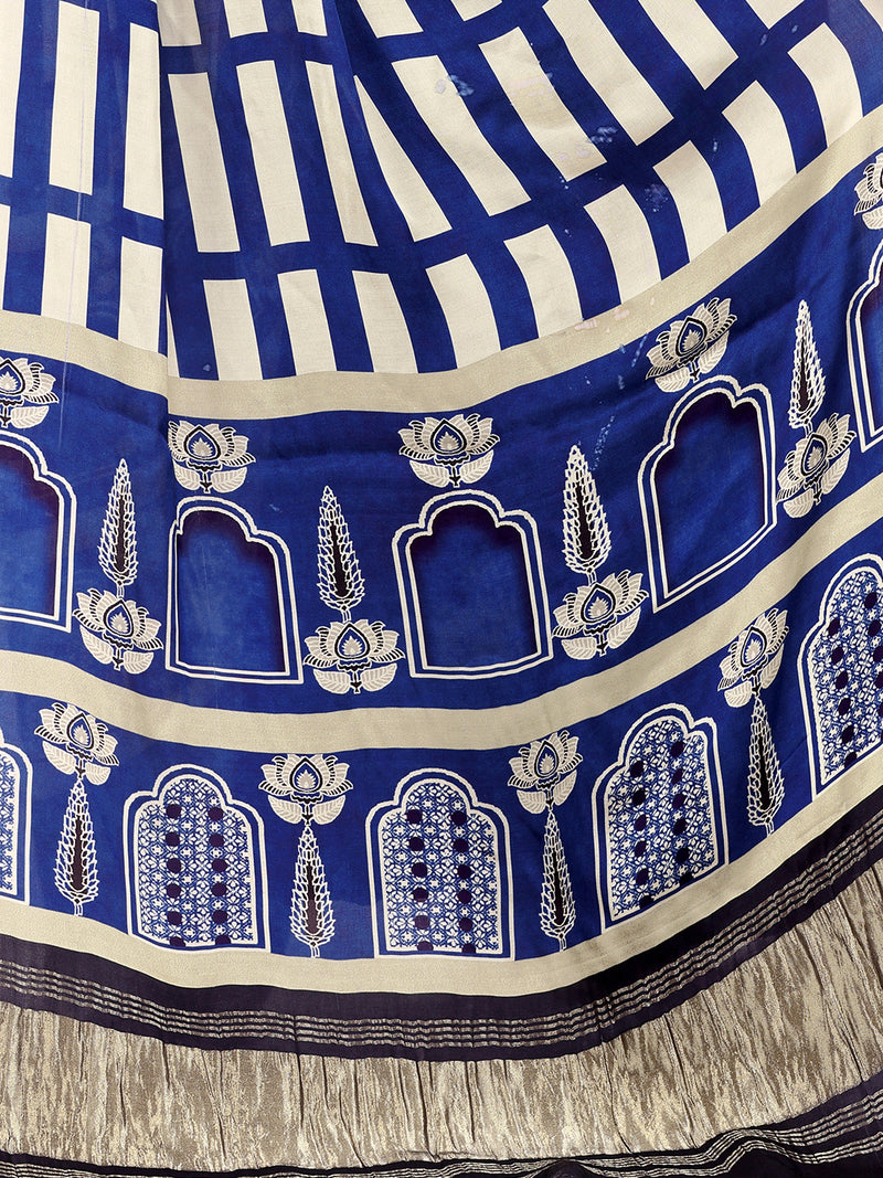Blue & Beige Women's Gaji Silk Dupatta suitable for All Occasions