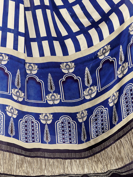 Blue & Beige Women's Gaji Silk Dupatta suitable for All Occasions