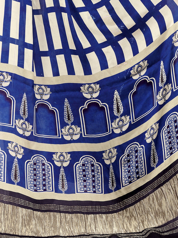 Blue & Beige Women's Gaji Silk Dupatta suitable for All Occasions