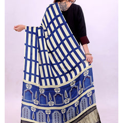 Blue & Beige Women's Gaji Silk Dupatta suitable for All Occasions