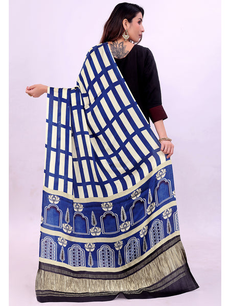 Blue & Beige Women's Gaji Silk Dupatta suitable for All Occasions