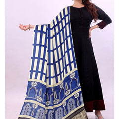 Blue & Beige Women's Gaji Silk Dupatta suitable for All Occasions