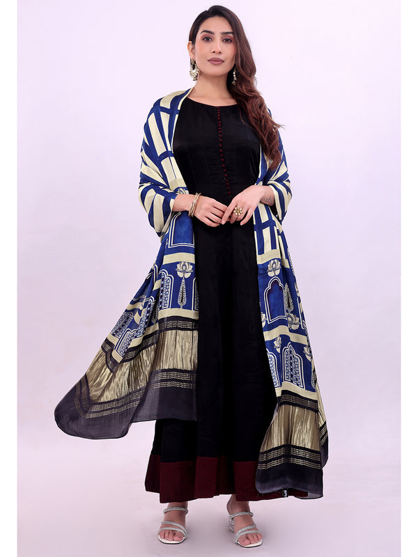 Blue & Beige Women's Gaji Silk Dupatta suitable for All Occasions