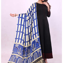 Blue & Beige Women's Gaji Silk Dupatta suitable for All Occasions