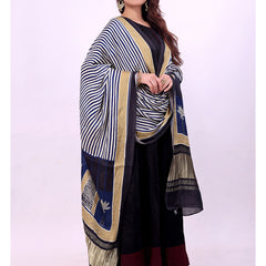 Blue & Beige Women's Gaji Silk Dupatta suitable for  All Occasions