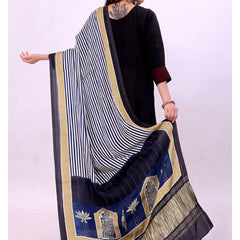 Blue & Beige Women's Gaji Silk Dupatta suitable for  All Occasions