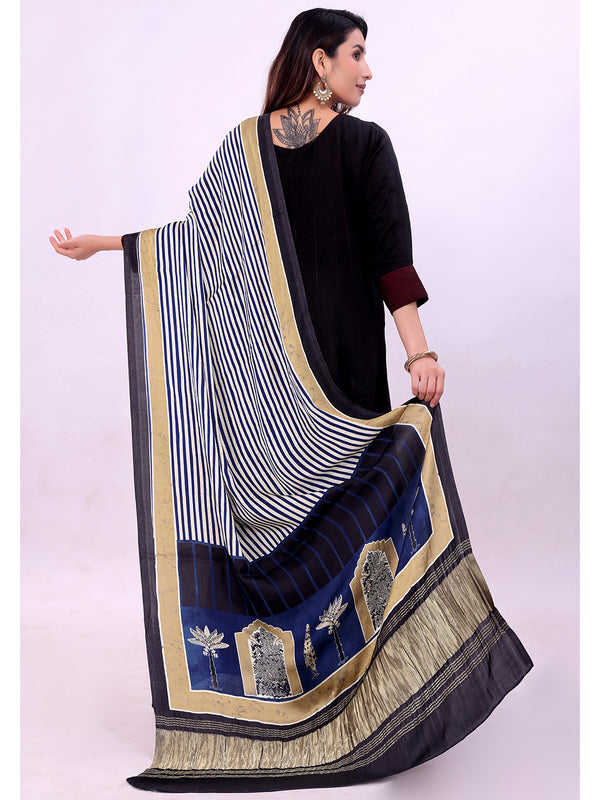 Blue & Beige Women's Gaji Silk Dupatta suitable for  All Occasions