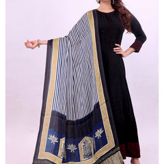 Blue & Beige Women's Gaji Silk Dupatta suitable for  All Occasions