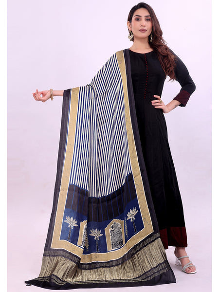 Blue & Beige Women's Gaji Silk Dupatta suitable for  All Occasions