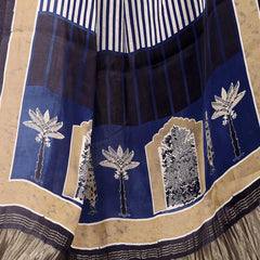 Blue & Beige Women's Gaji Silk Dupatta suitable for  All Occasions