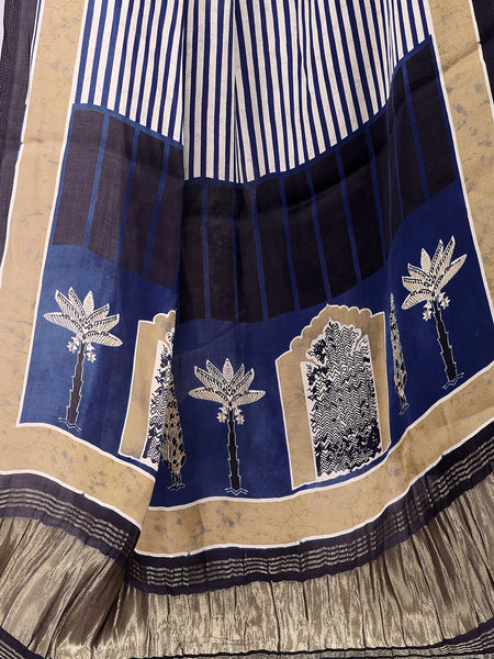 Blue & Beige Women's Gaji Silk Dupatta suitable for  All Occasions