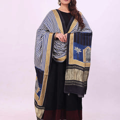 Blue & Beige Women's Gaji Silk Dupatta suitable for  All Occasions