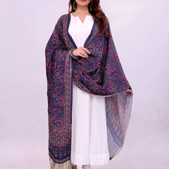 Blue & Red Women's Gaji Silk Dupatta suitable for Navratri, Diwali & All Occasions DB2135