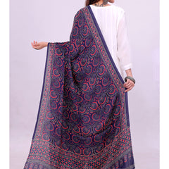 Blue & Red Women's Gaji Silk Dupatta suitable for Navratri, Diwali & All Occasions DB2135