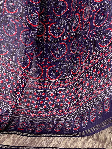 Blue & Red Women's Gaji Silk Dupatta suitable for Navratri, Diwali & All Occasions DB2135