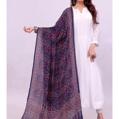 Blue & Red Women's Gaji Silk Dupatta suitable for Navratri, Diwali & All Occasions DB2135