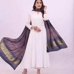 Blue & Red Women's Gaji Silk Dupatta suitable for Navratri, Diwali & All Occasions DB2135