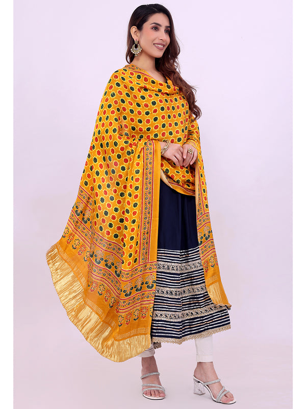 Yellow Women's Gaji Silk Dupatta suitable for All Occasions