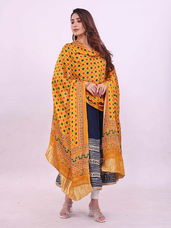 Yellow Women's Gaji Silk Dupatta suitable for All Occasions