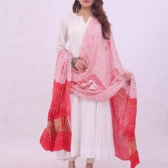 Red Women's Gaji Silk Dupatta suitable for  All Occasions