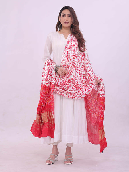 Red Women's Gaji Silk Dupatta suitable for  All Occasions