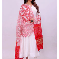 Red Women's Gaji Silk Dupatta suitable for  All Occasions