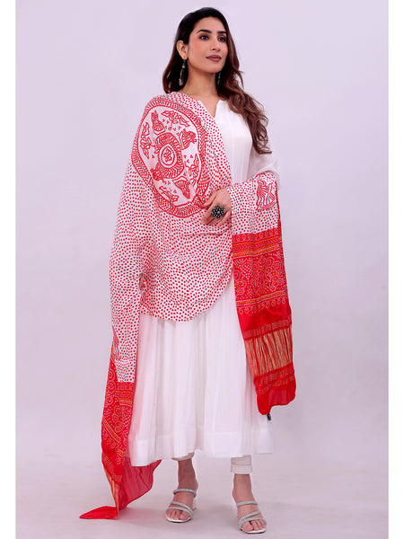 Red Women's Gaji Silk Dupatta suitable for  All Occasions